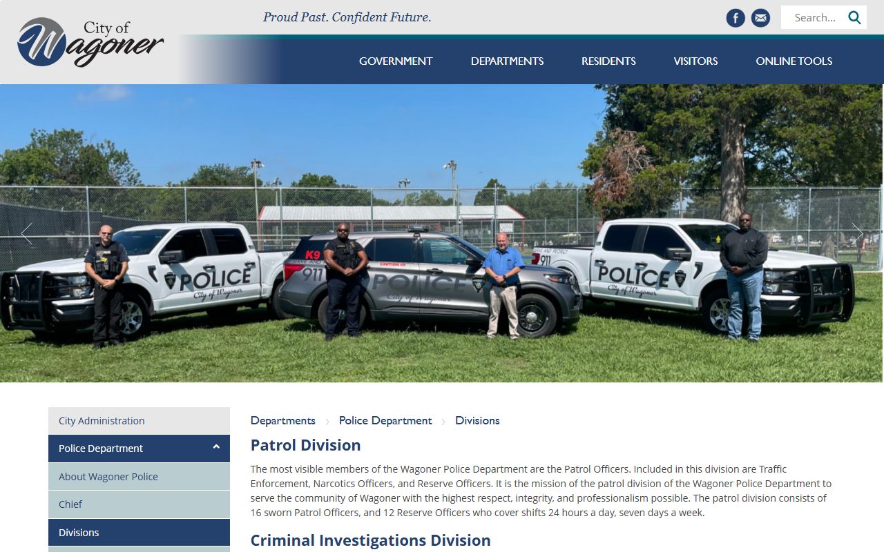 City of Wagoner Jail inmate population police divisions page