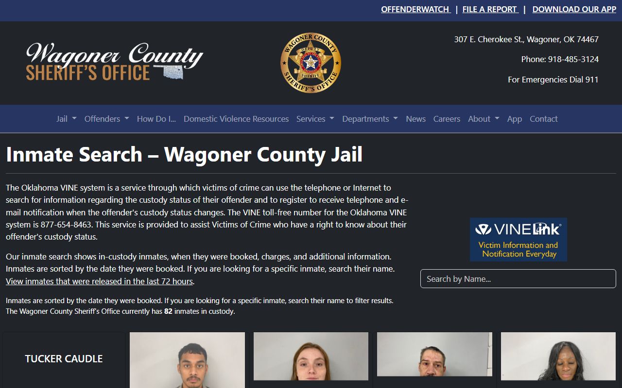 Wagoner County inmate search roster with booking cards and name filter